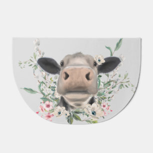 cow nose kiss flowers watercolor gray farm animal doormat