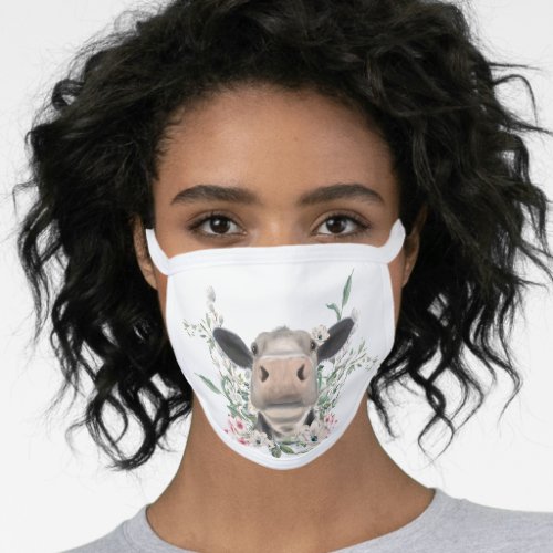 cow nose kiss flowers watercolor gray farm animal face mask