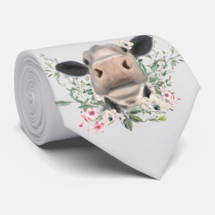 cow nose kiss flowers watercolor gray farm animal neck tie