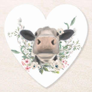 cow nose kiss flowers watercolor gray farm animal paper coaster