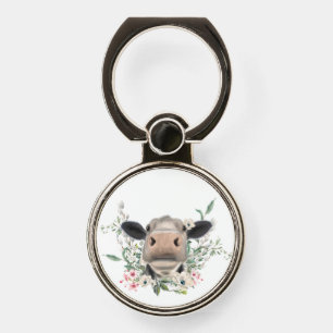 cow nose kiss flowers watercolor gray farm animal phone ring stand