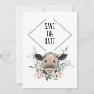 cow nose kiss flowers watercolor gray farm animal save the date