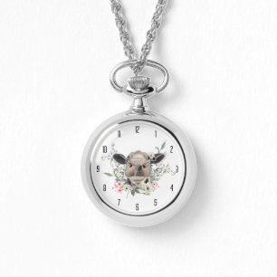 cow nose kiss flowers watercolor gray farm animal watch