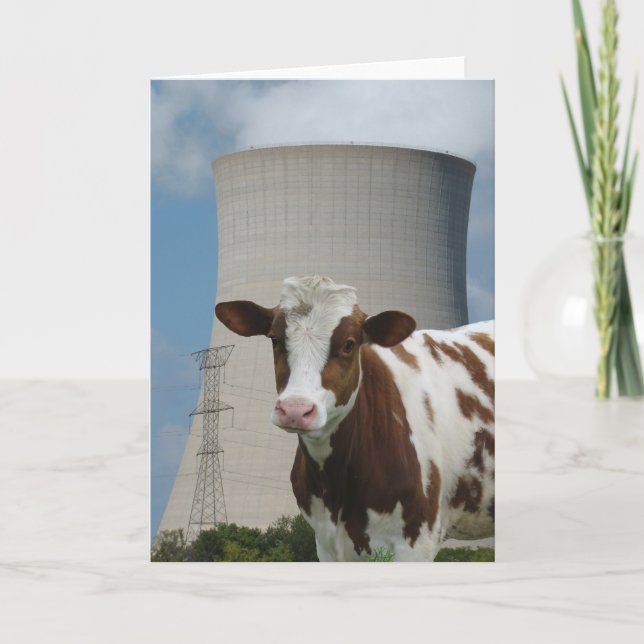Cow & Nuclear Power Cooling Tower Greeting Card (Front)