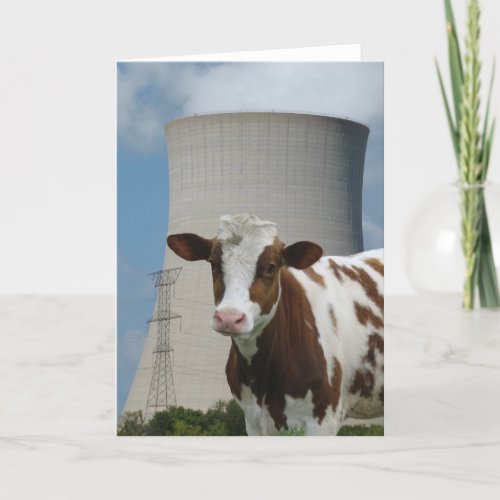 Cow  Nuclear Power Cooling Tower Greeting Card
