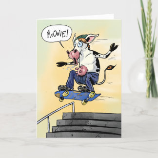 Cow on a Skateboard Yelling Move Letterpress Thank You Card