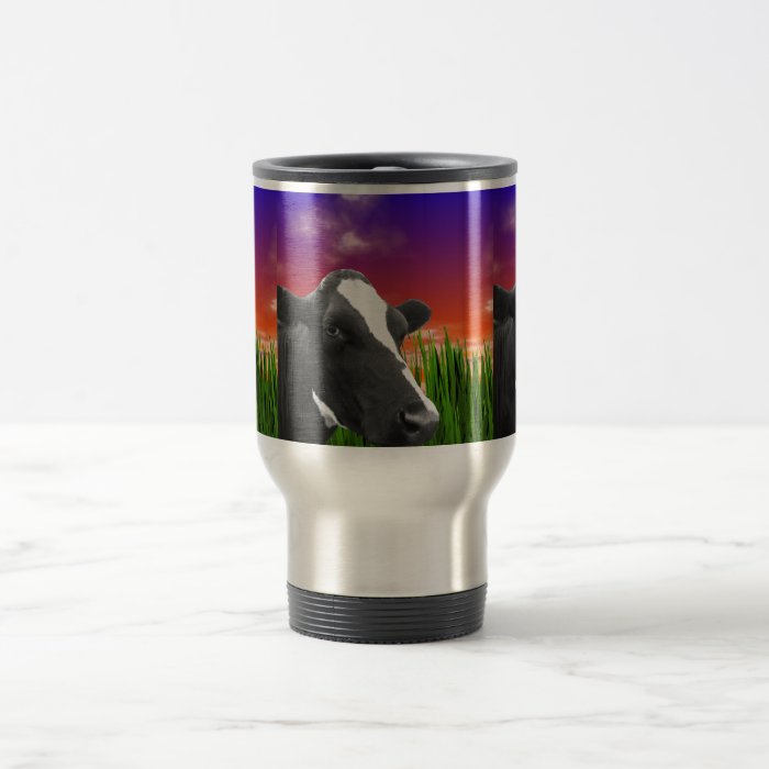 Cow On Grass & Vivid Sunset Sky Coffee Mugs