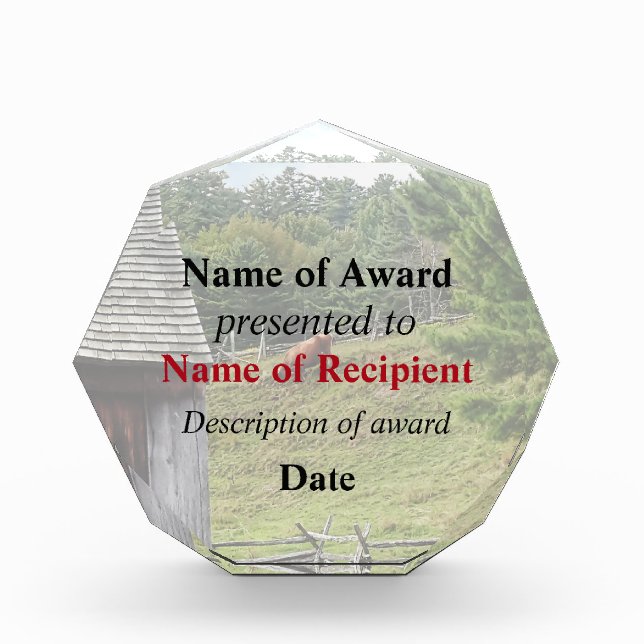 Cow on Hill Acrylic Award (Front)