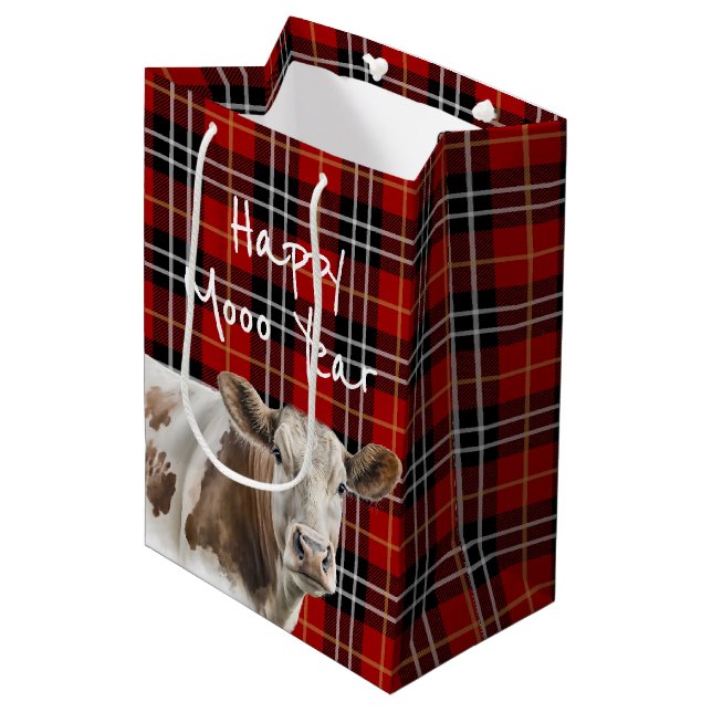 Cow On Plaid for New Year Medium Gift Bag (Front Angled)