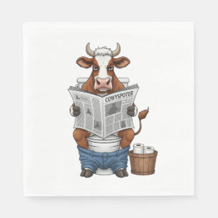Cow on Toilet , Funny Farm Animal Napkins