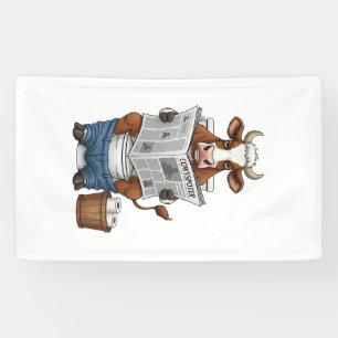 Cow on Toilet PNG, Funny Farm Animal Banner