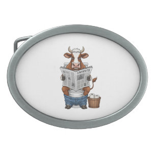 Cow on Toilet PNG, Funny Farm Animal Belt Buckle