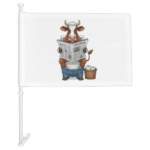Cow on Toilet PNG, Funny Farm Animal Car Flag