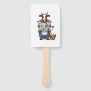 Cow on Toilet PNG, Funny Farm Animal Hand Fan
