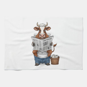 Cow on Toilet PNG, Funny Farm Animal Kitchen Towel