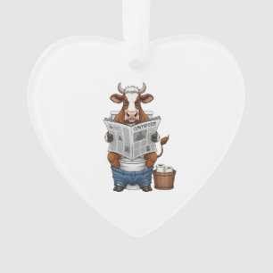 Cow on Toilet PNG, Funny Farm Animal Ornament