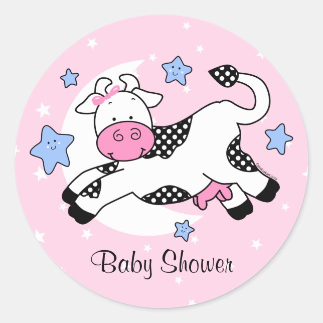 Cow Over Moon Baby Classic Round Sticker (Front)
