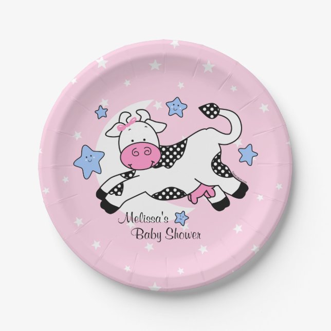 Cow Over Moon Baby Paper Plates (Front)