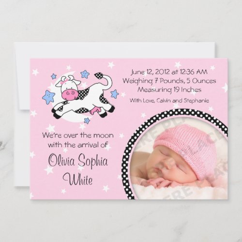 Cow Over Moon Baby Photo Birth Announcement