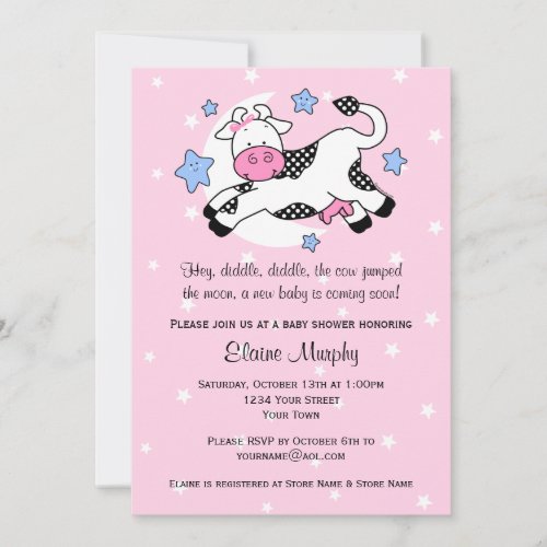 Cow Over Moon Baby Shower Invitation