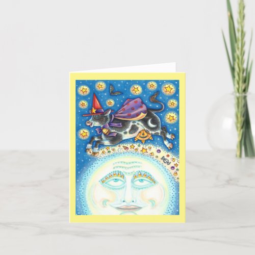 COW OVER THE MAN IN THE MOON COLORFUL WHIMSY Blank Card