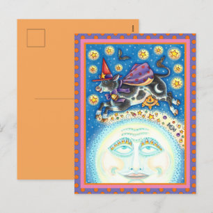 COW OVER THE MAN IN THE MOON, COLORFUL WHIMSY HOLIDAY POSTCARD