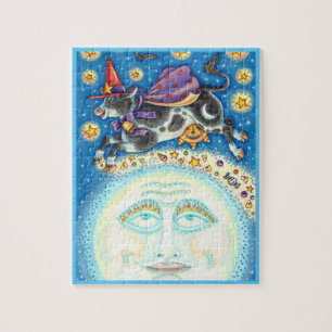 COW OVER THE MAN IN THE MOON, COLORFUL WHIMSY JIGSAW PUZZLE