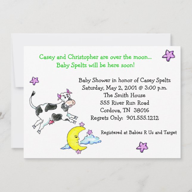 Cow Over the Moon Baby Shower Invitations (Front)