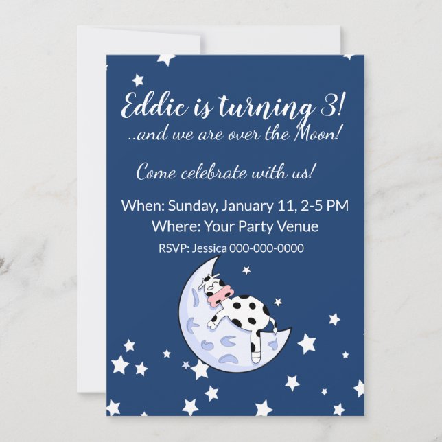 Cow Over the Moon Birthday Invitation (Front)