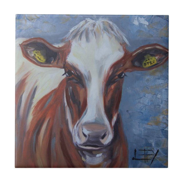 Cow Painting, Cow Decor, Cow Art, Dairy Cow Ceramic Tile (Front)