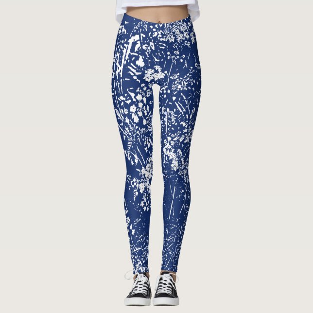 Cow Parsley Cyanotype Style Leggings (Front)