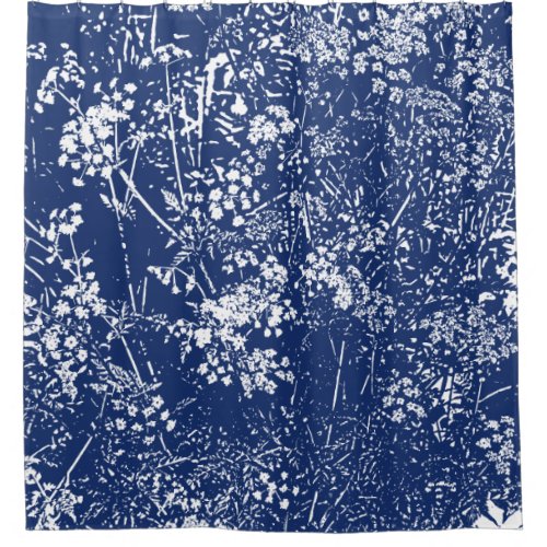Cow Parsley Cyanotype Style Shower Curtain