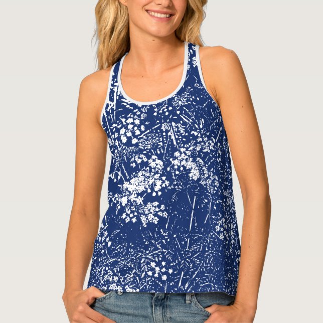 Cow Parsley Cyanotype Style Tank Top (Front)