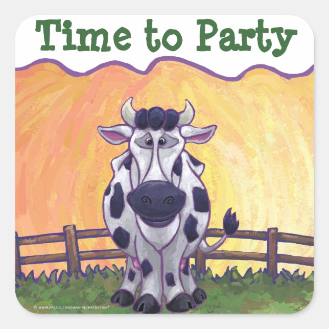 Cow Party Center Square Sticker (Front)