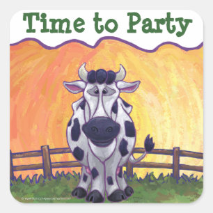 Cow Party Center Square Sticker
