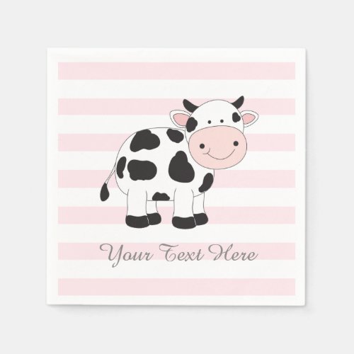 Cow Party Decor Paper Napkins Pink Striped