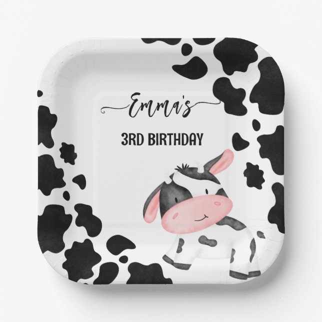 Cow party tableware cow pattern personalized paper plates (Front)