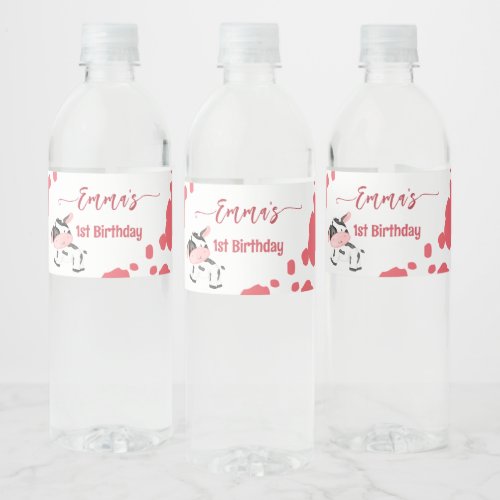 Cow party tableware pink cow pattern personalized water bottle label