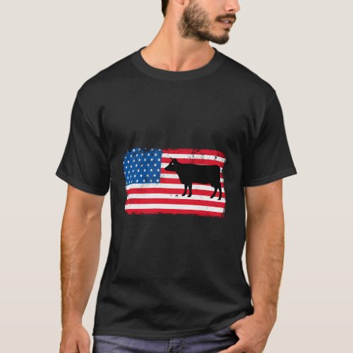 Cow Patriotic Usa Flag Farm Animal Dairy 4 July T_Shirt