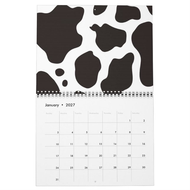 Cow pattern background calendar (Jan 2027)