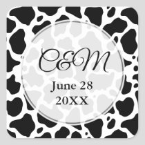 Cow Pattern Background Monogram Square Sticker