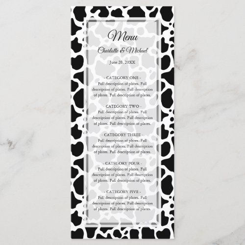 Cow Pattern Background Wedding Menu