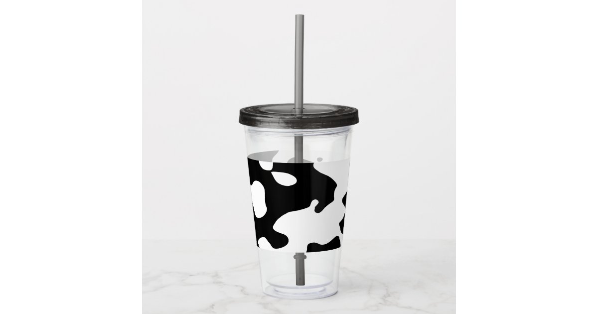 Cow Print - Black and White Acrylic Tumbler with Straw