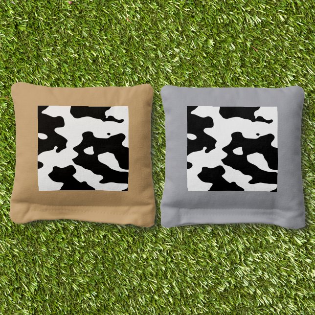 Cow Pattern Black and White  Cornhole Bags (Grass)