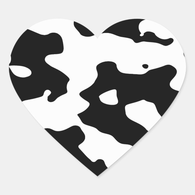 Cow Pattern Black and White Heart Sticker (Front)