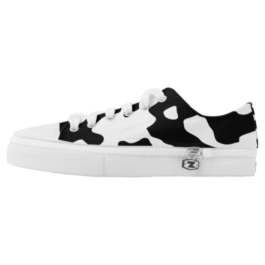 Cow Pattern Black and White Low-Top Sneakers (Left Shoe Outside)