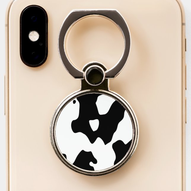 Cow Pattern Black and White Phone Ring Stand (Close Up)