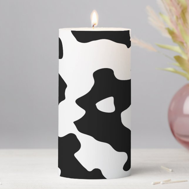 Cow Pattern Black and White Pillar Candle (In Situ)