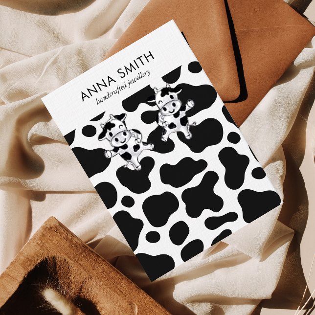 Cow Pattern Black and White Stud Earring Display Business Card (Creator Uploaded)