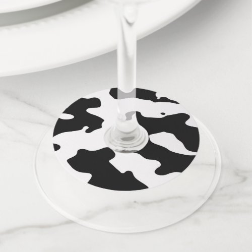 Cow Pattern Black and White Wine Glass Tag